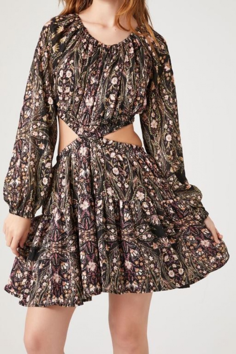 Vestido Forever 21 Ornate Print Cutout Mini Mujer Negras Multicolor | qzFMpHGpiZp