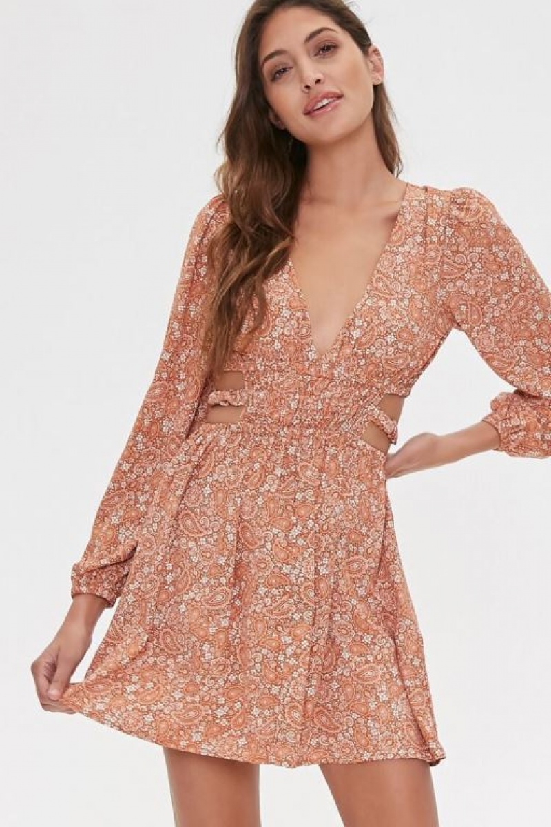 Vestido Forever 21 Paisley Print Mini Mujer Creme | yUD3V9eFvvU