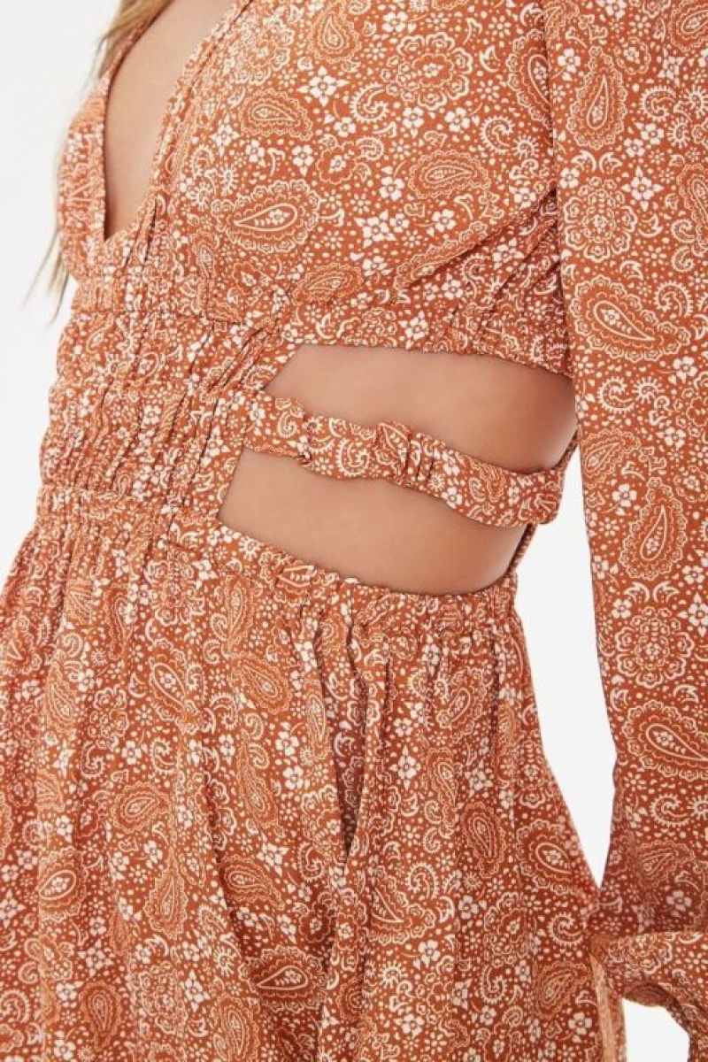 Vestido Forever 21 Paisley Print Mini Mujer Creme | yUD3V9eFvvU