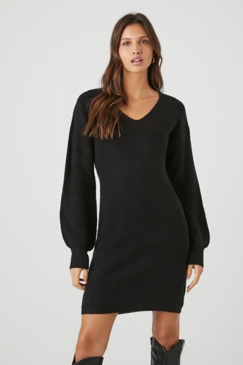 Vestido Forever 21 Peasant Sleeve Mini Mujer Negras | 9JOcmy6nX60