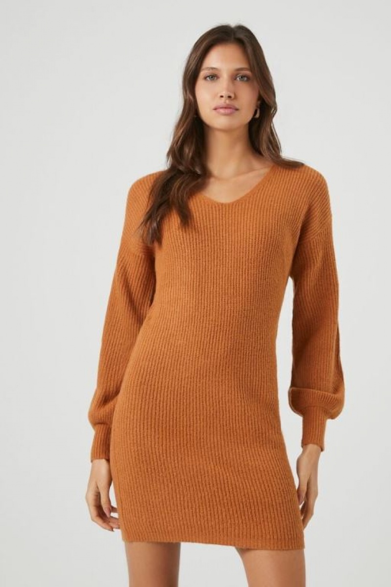 Vestido Forever 21 Peasant Sleeve Mini Mujer Marrones | Etn57bxODkB