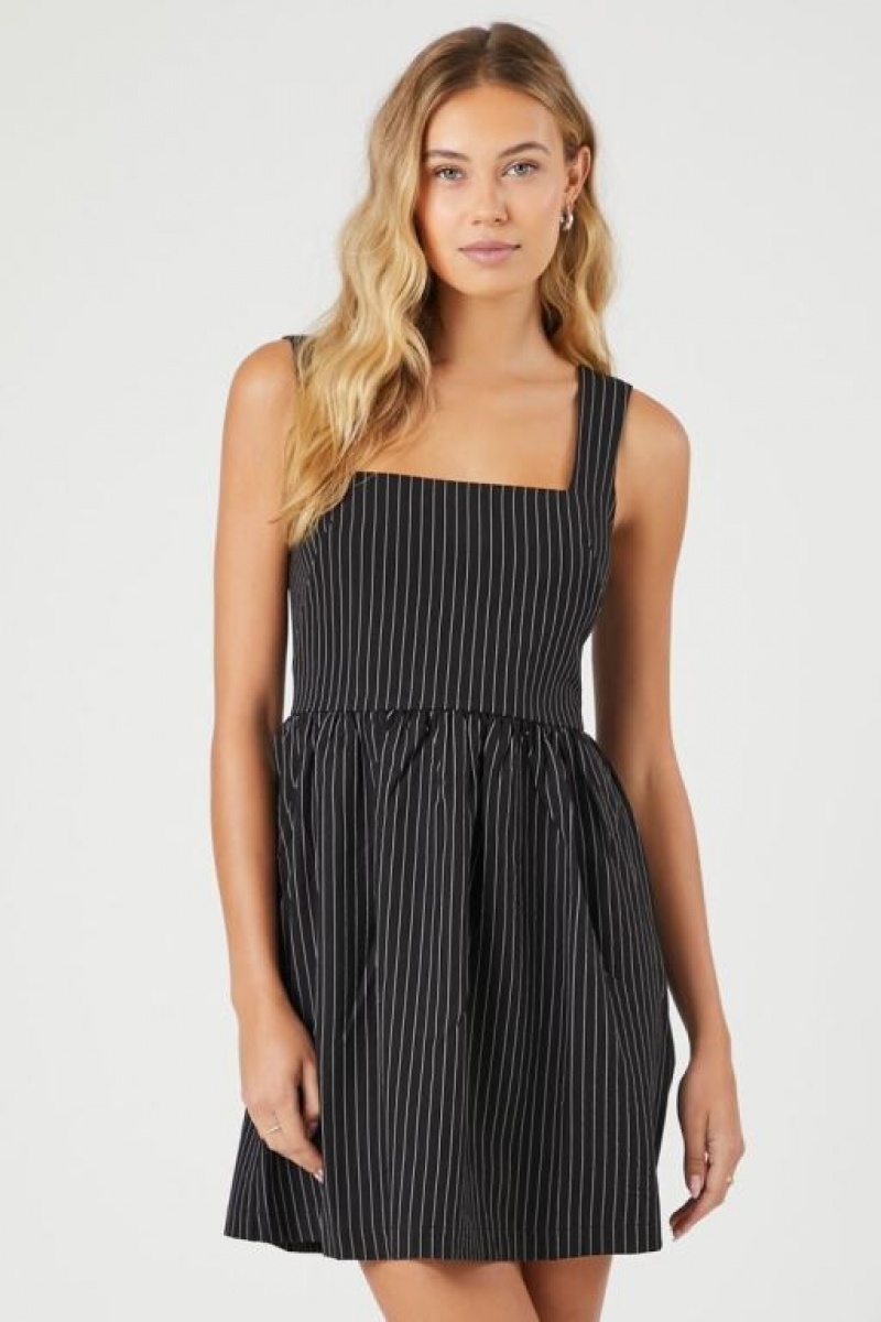 Vestido Forever 21 Pinstriped Fit Amp Flare Mujer Negras Blancas | 6R3NbL7lzXJ