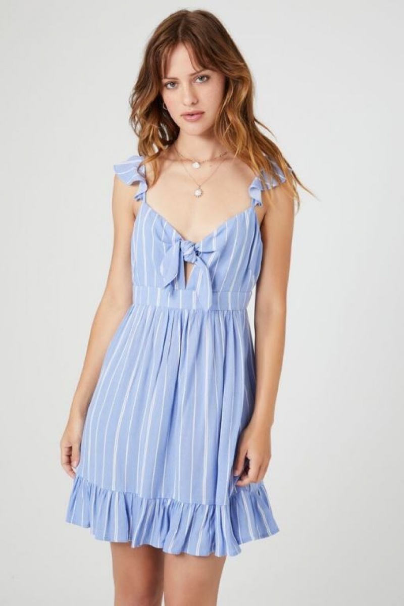 Vestido Forever 21 Pinstriped Mini Mujer Azules Blancas | IX38LhbScn1