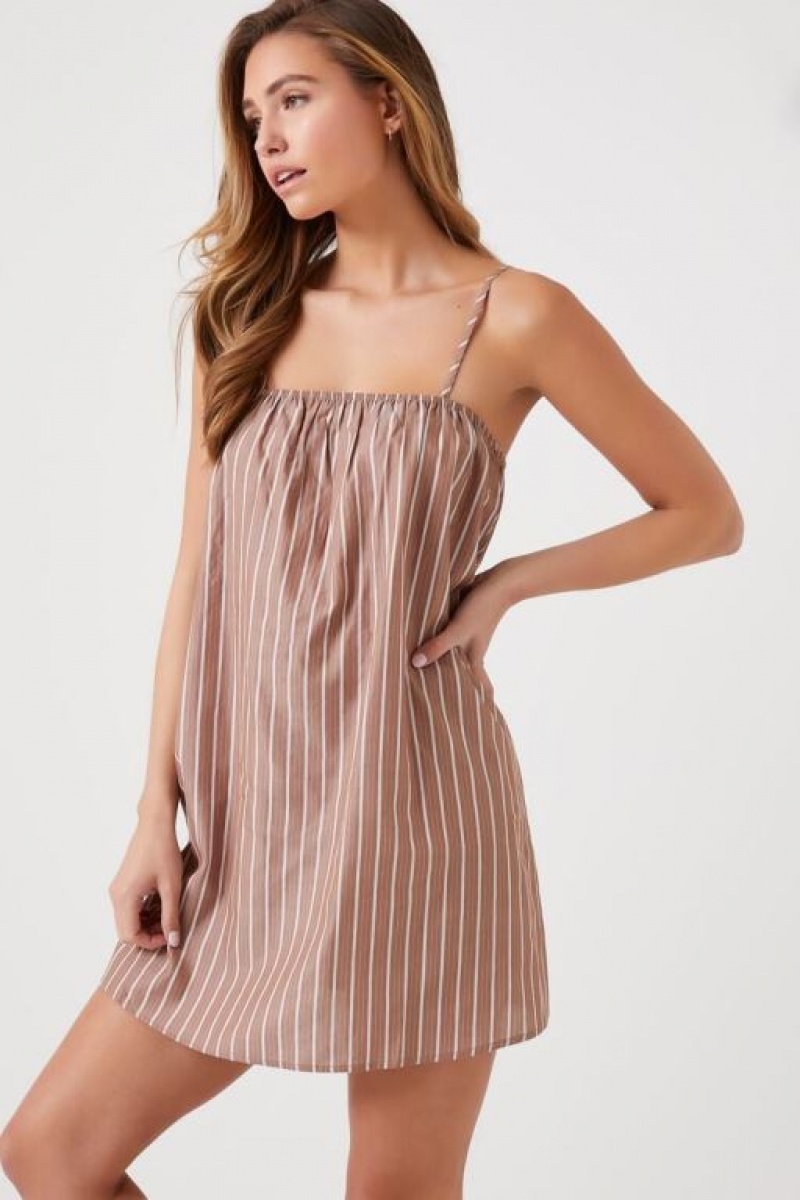 Vestido Forever 21 Pinstriped Poplin Mini Mujer Marrones Multicolor | 8FYIufXPfrg