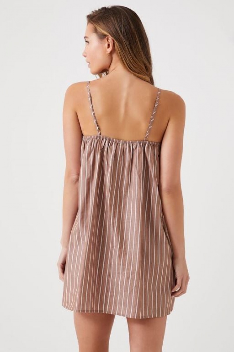 Vestido Forever 21 Pinstriped Poplin Mini Mujer Marrones Multicolor | 8FYIufXPfrg