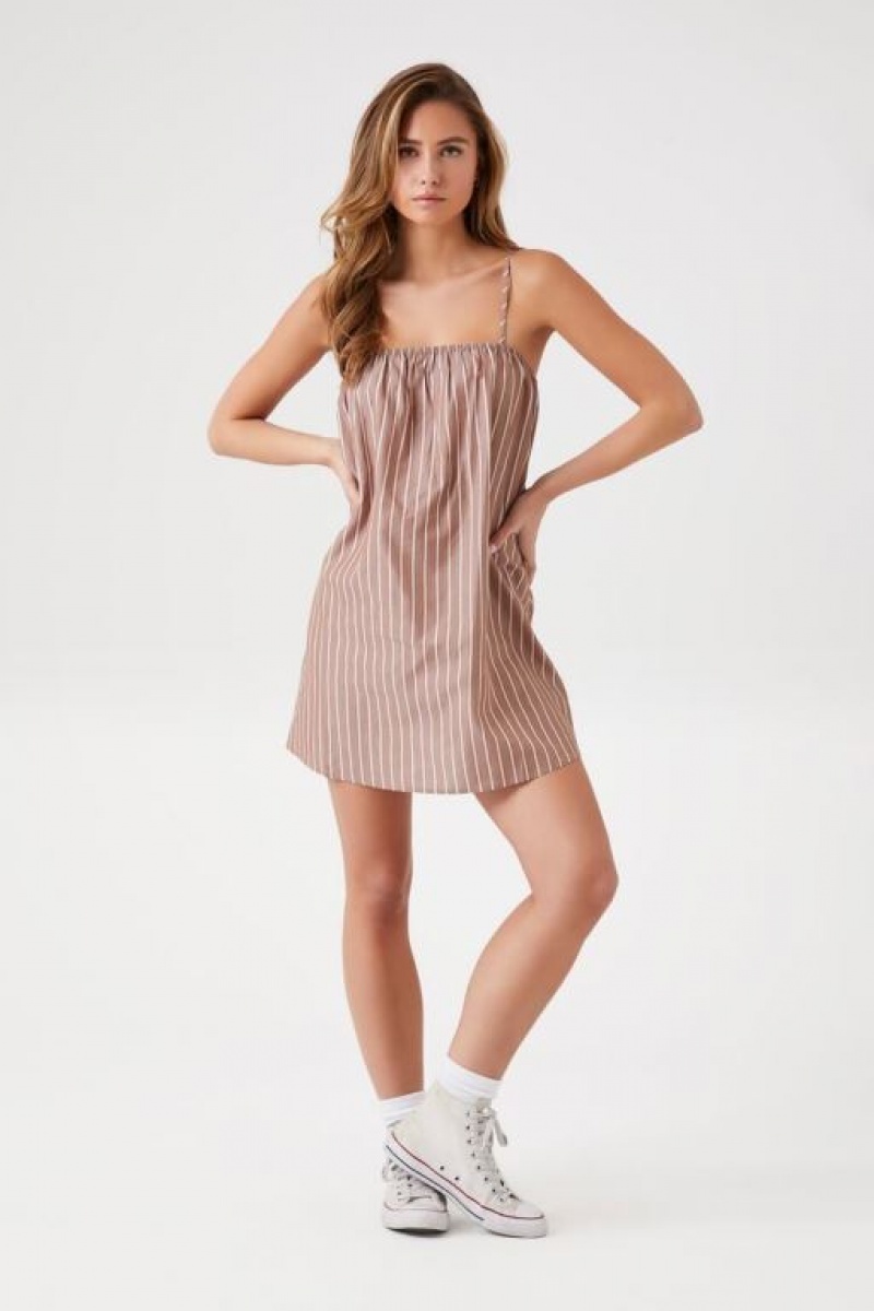 Vestido Forever 21 Pinstriped Poplin Mini Mujer Marrones Multicolor | 8FYIufXPfrg