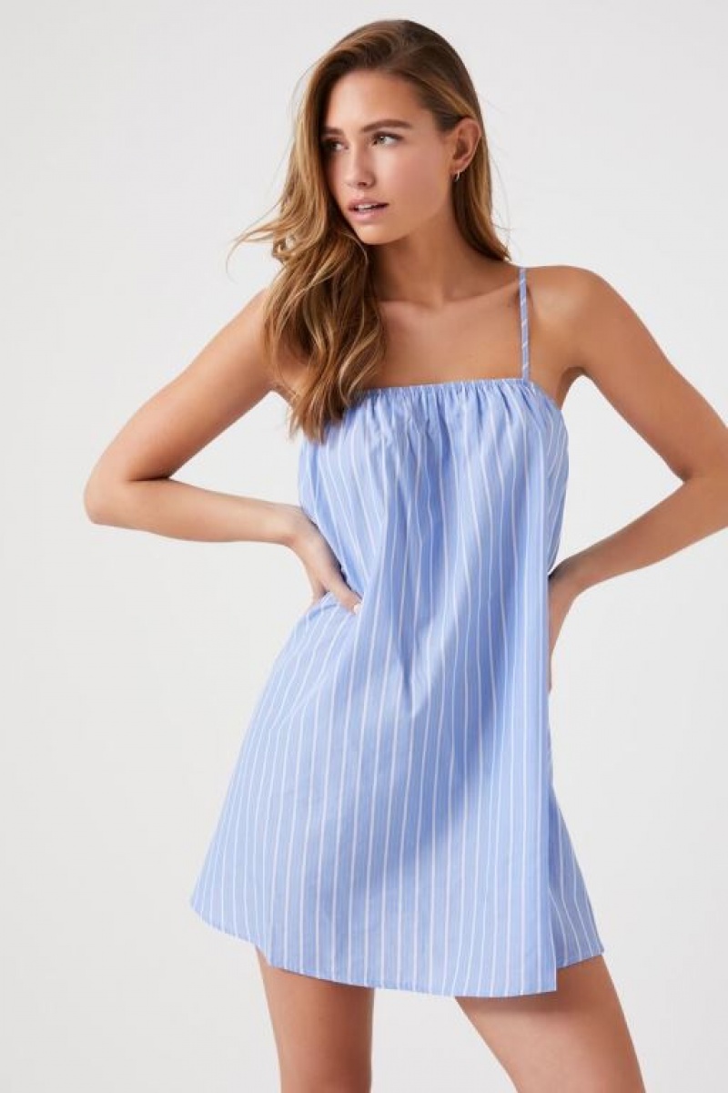 Vestido Forever 21 Pinstriped Poplin Mini Mujer Azules Claro Multicolor | 9YdnzezB2DR