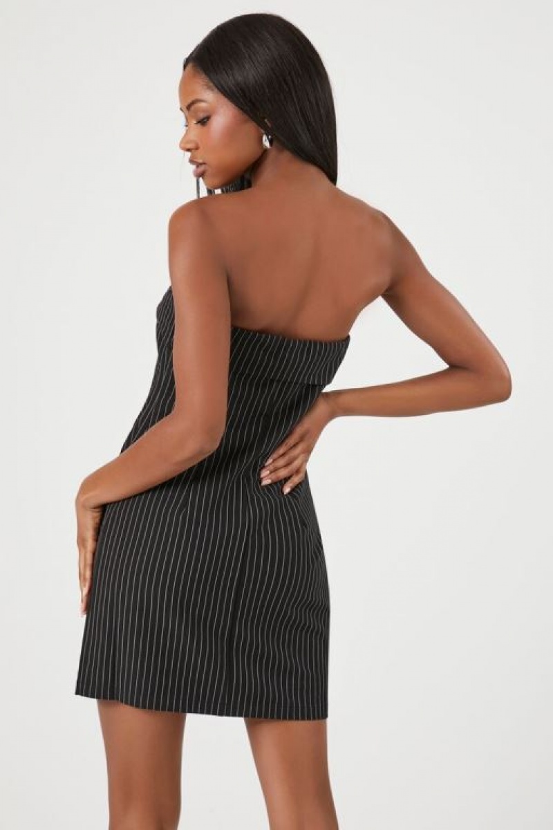 Vestido Forever 21 Pinstriped Strapless Mini Mujer Negras Blancas | 1ldGoqrHUW9