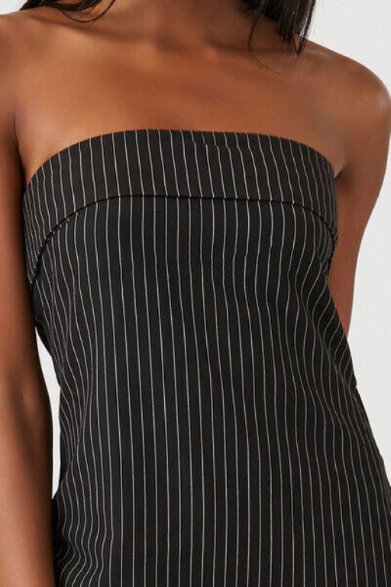 Vestido Forever 21 Pinstriped Strapless Mini Mujer Negras Blancas | 1ldGoqrHUW9