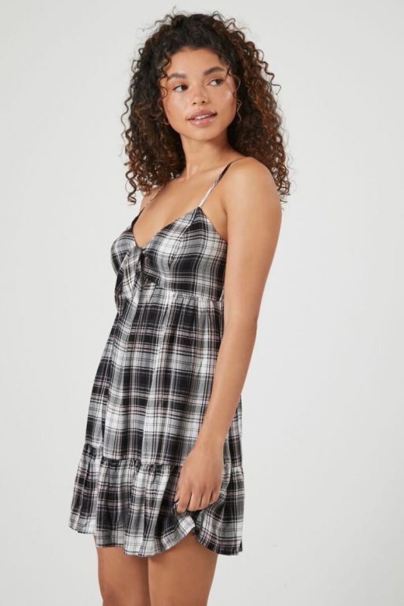 Vestido Forever 21 Plaid Babydoll Mini Mujer Negras Multicolor | c3w9pfzu16J