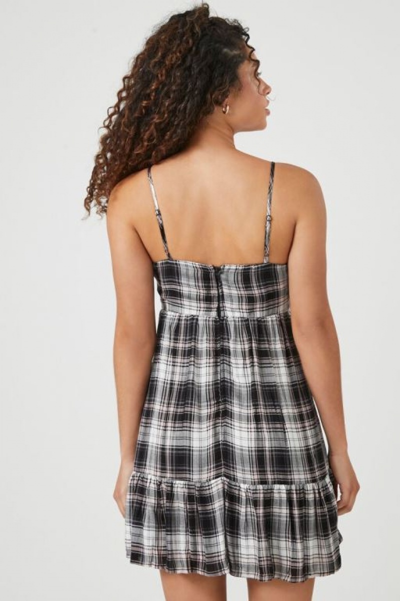 Vestido Forever 21 Plaid Babydoll Mini Mujer Negras Multicolor | c3w9pfzu16J