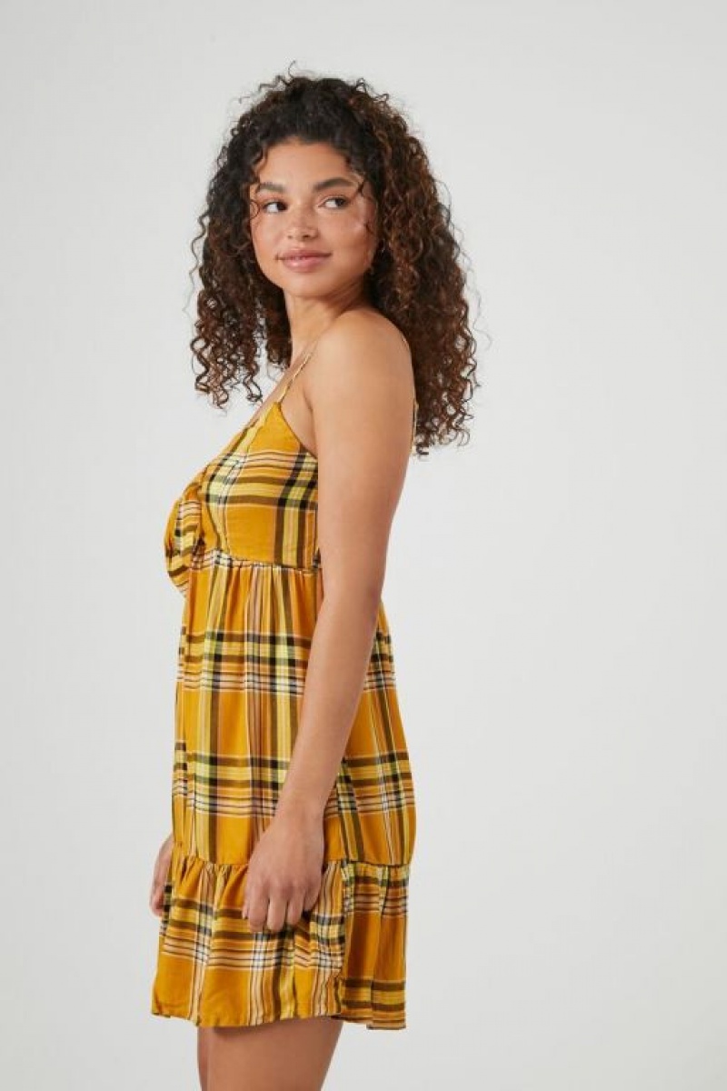 Vestido Forever 21 Plaid Babydoll Mini Mujer Amarillo Multicolor | HWeQPSEh0cV