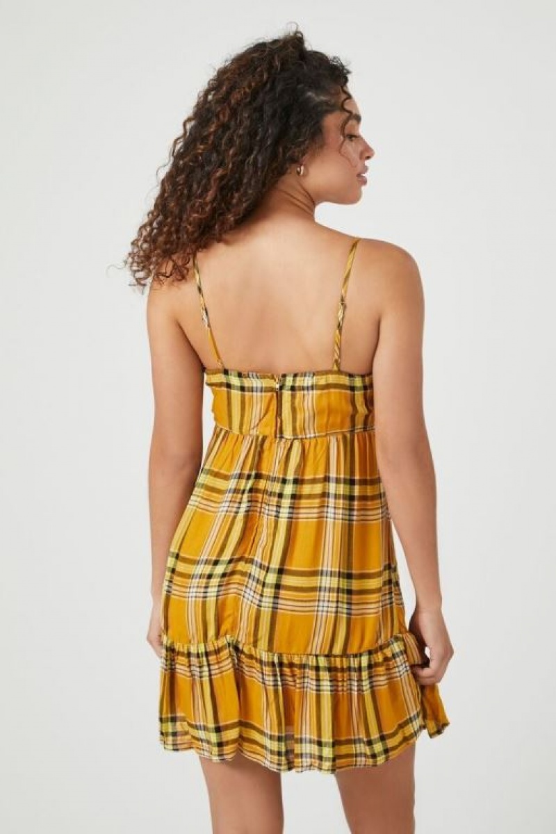 Vestido Forever 21 Plaid Babydoll Mini Mujer Amarillo Multicolor | HWeQPSEh0cV