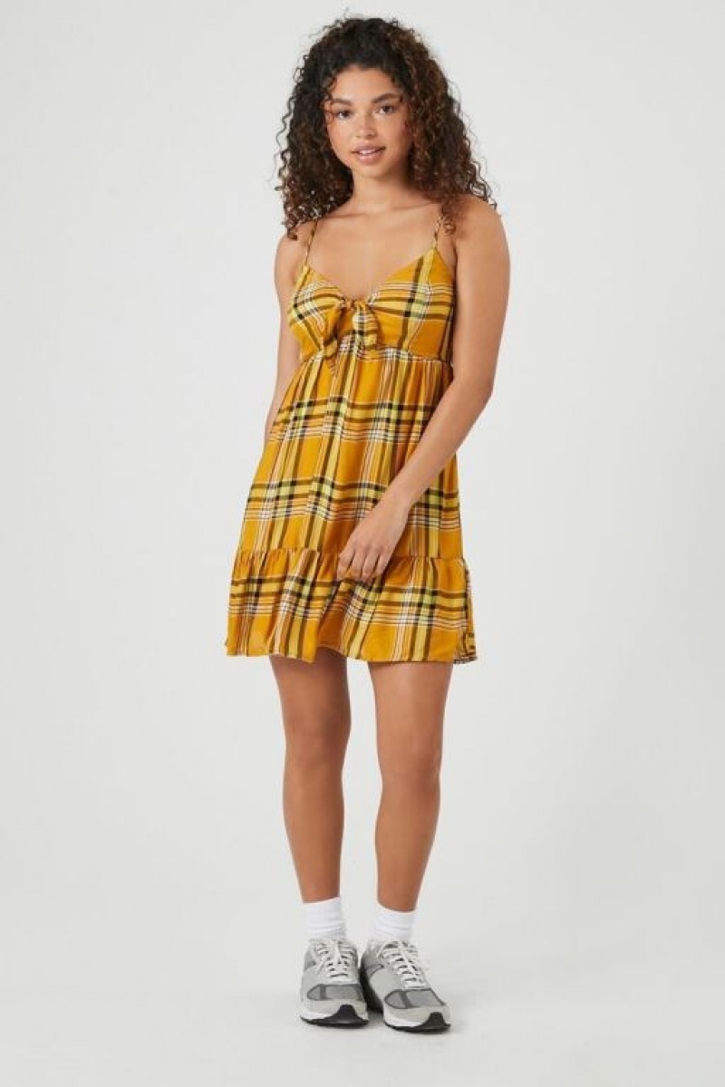 Vestido Forever 21 Plaid Babydoll Mini Mujer Amarillo Multicolor | HWeQPSEh0cV