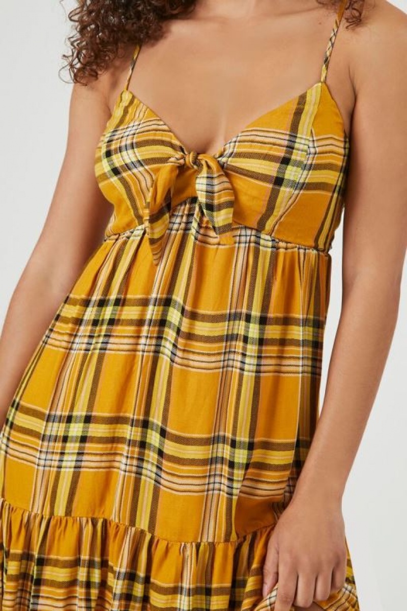 Vestido Forever 21 Plaid Babydoll Mini Mujer Amarillo Multicolor | HWeQPSEh0cV