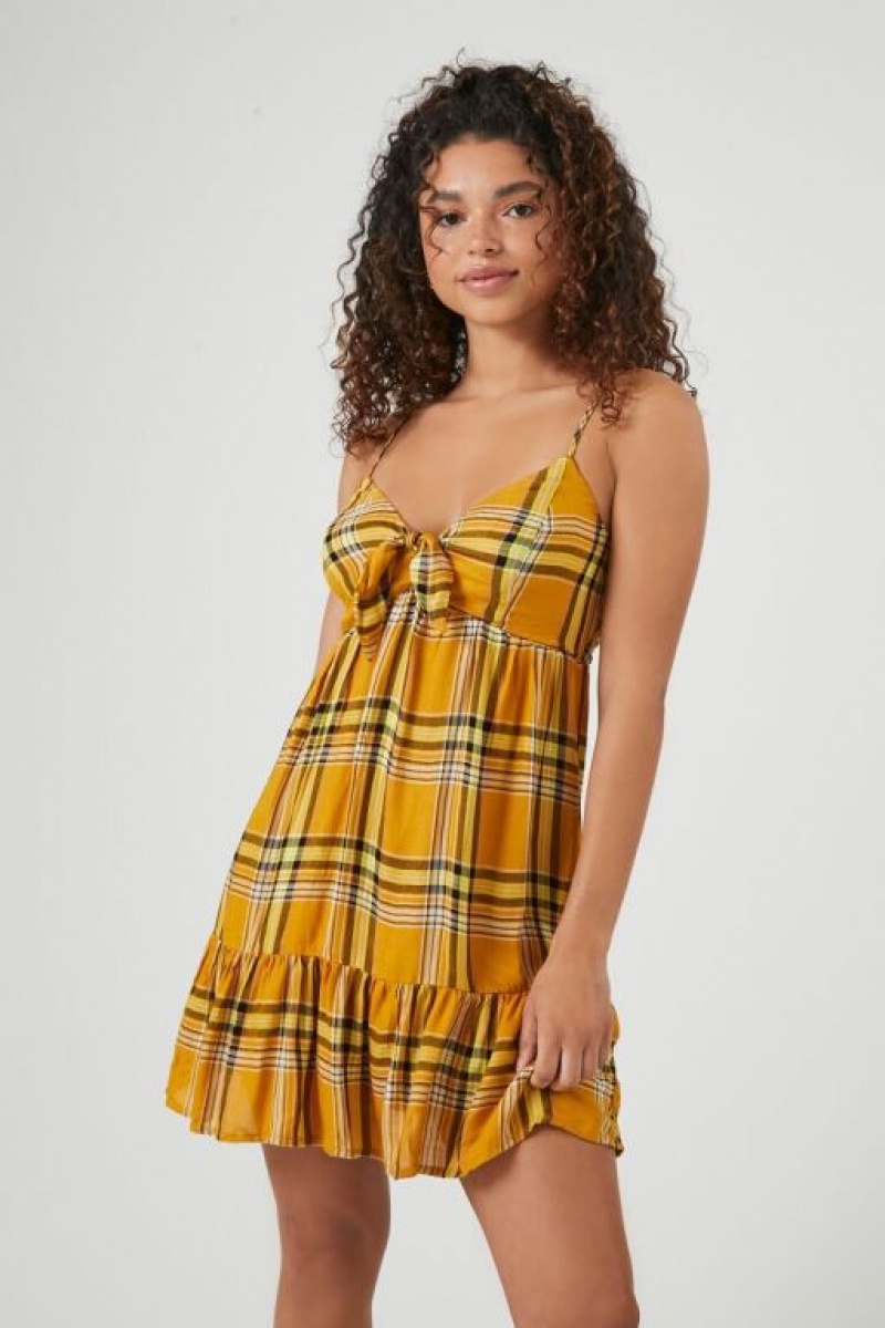 Vestido Forever 21 Plaid Babydoll Mini Mujer Amarillo Multicolor | HWeQPSEh0cV