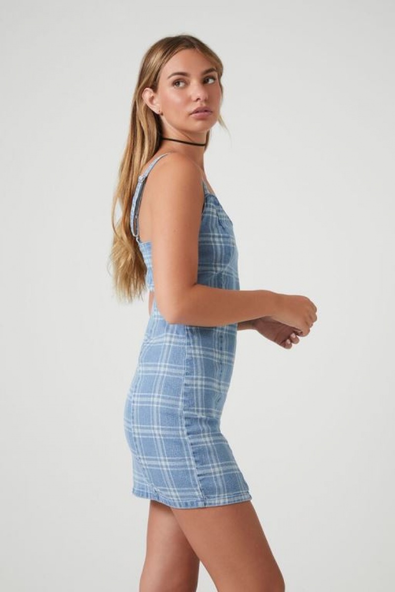 Vestido Forever 21 Plaid Cami Mini Mujer Azules Claro | eY87oRXXcar