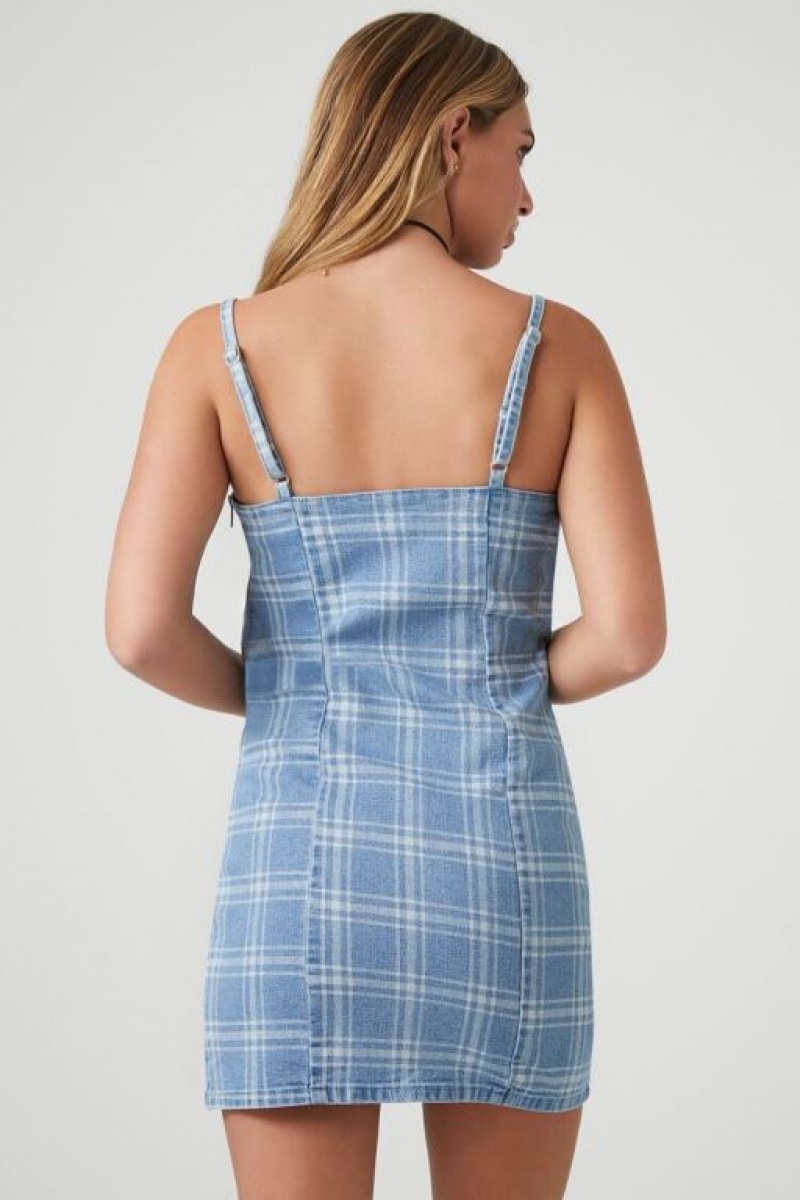 Vestido Forever 21 Plaid Cami Mini Mujer Azules Claro | eY87oRXXcar