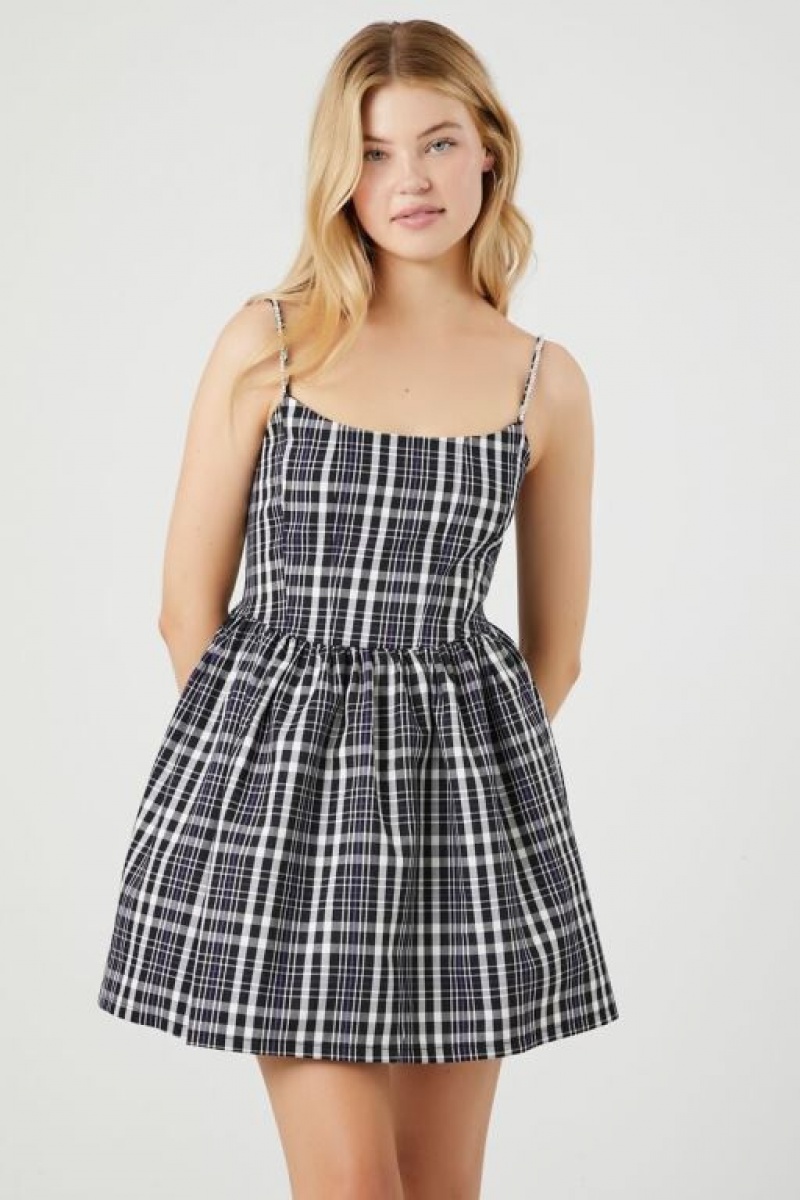 Vestido Forever 21 Plaid Fit Amp Flare Cami Mujer Negras Blancas | ZPw9vLkoxXU