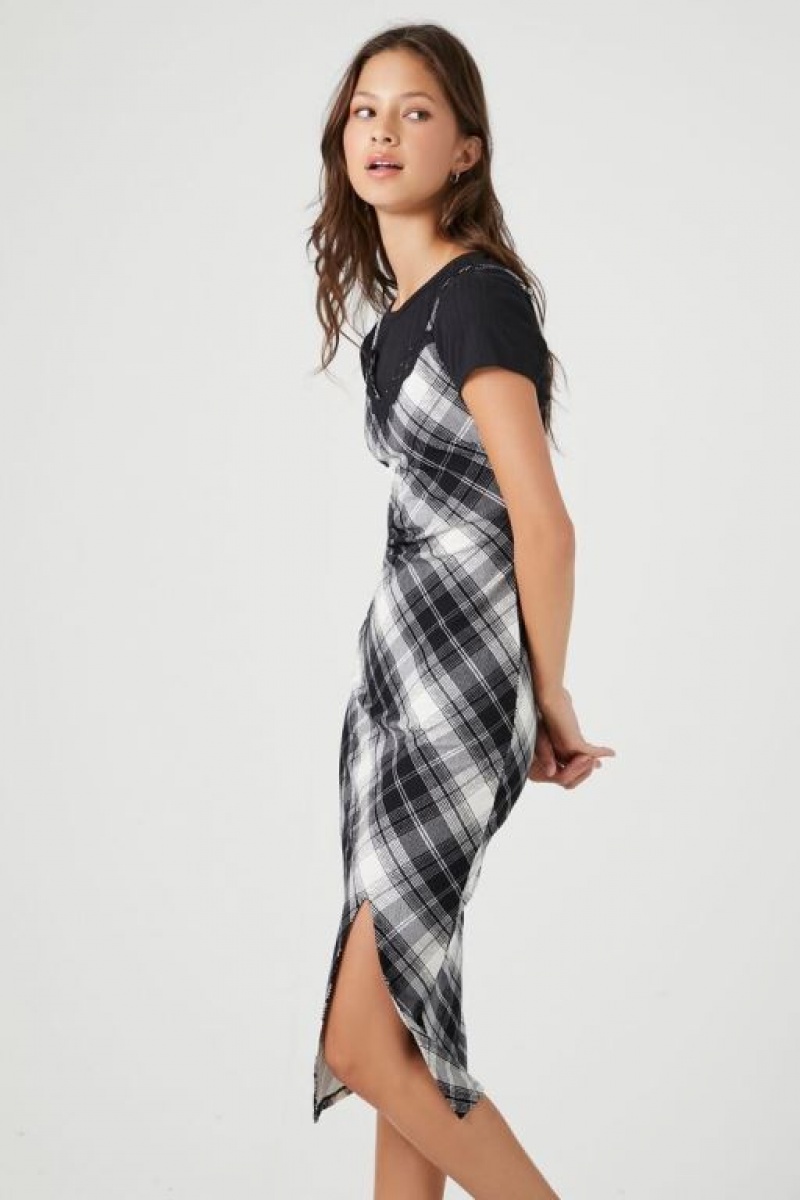 Vestido Forever 21 Plaid Midi Combo Mujer Negras Blancas | iDwIHaj0dZR