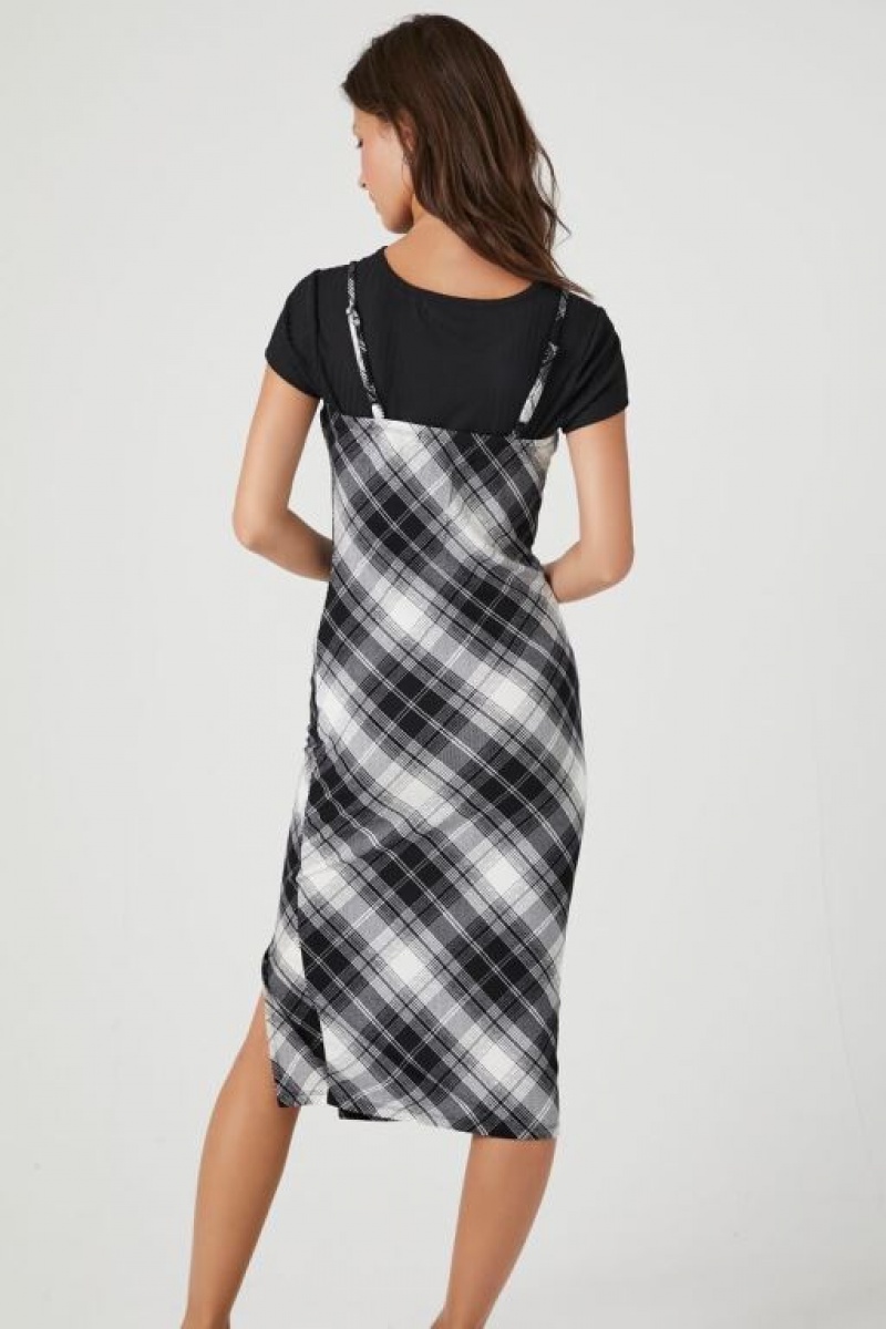 Vestido Forever 21 Plaid Midi Combo Mujer Negras Blancas | iDwIHaj0dZR