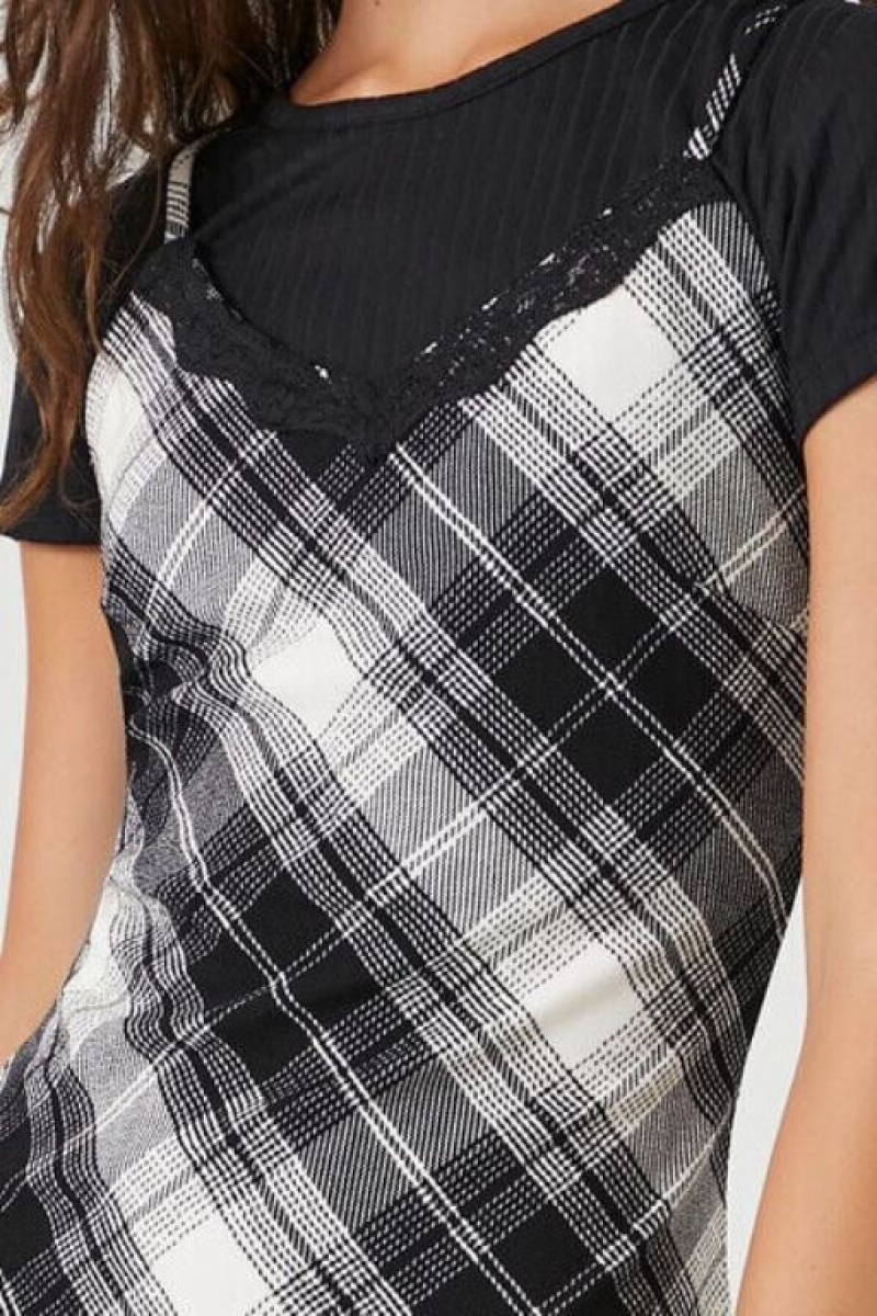 Vestido Forever 21 Plaid Midi Combo Mujer Negras Blancas | saLnG3trCMi