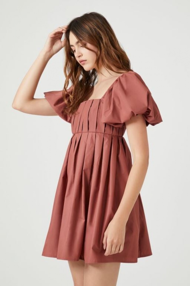 Vestido Forever 21 Plisado Babydoll Mujer Terra Cotta | CxLvMjgEkXh