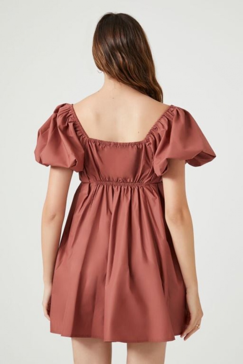 Vestido Forever 21 Plisado Babydoll Mujer Terra Cotta | CxLvMjgEkXh