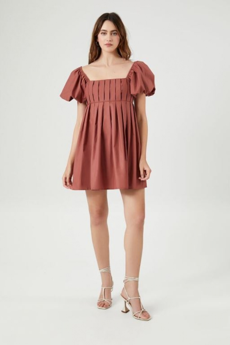 Vestido Forever 21 Plisado Babydoll Mujer Terra Cotta | CxLvMjgEkXh