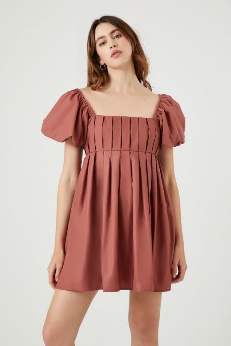 Vestido Forever 21 Plisado Babydoll Mujer Terra Cotta | CxLvMjgEkXh