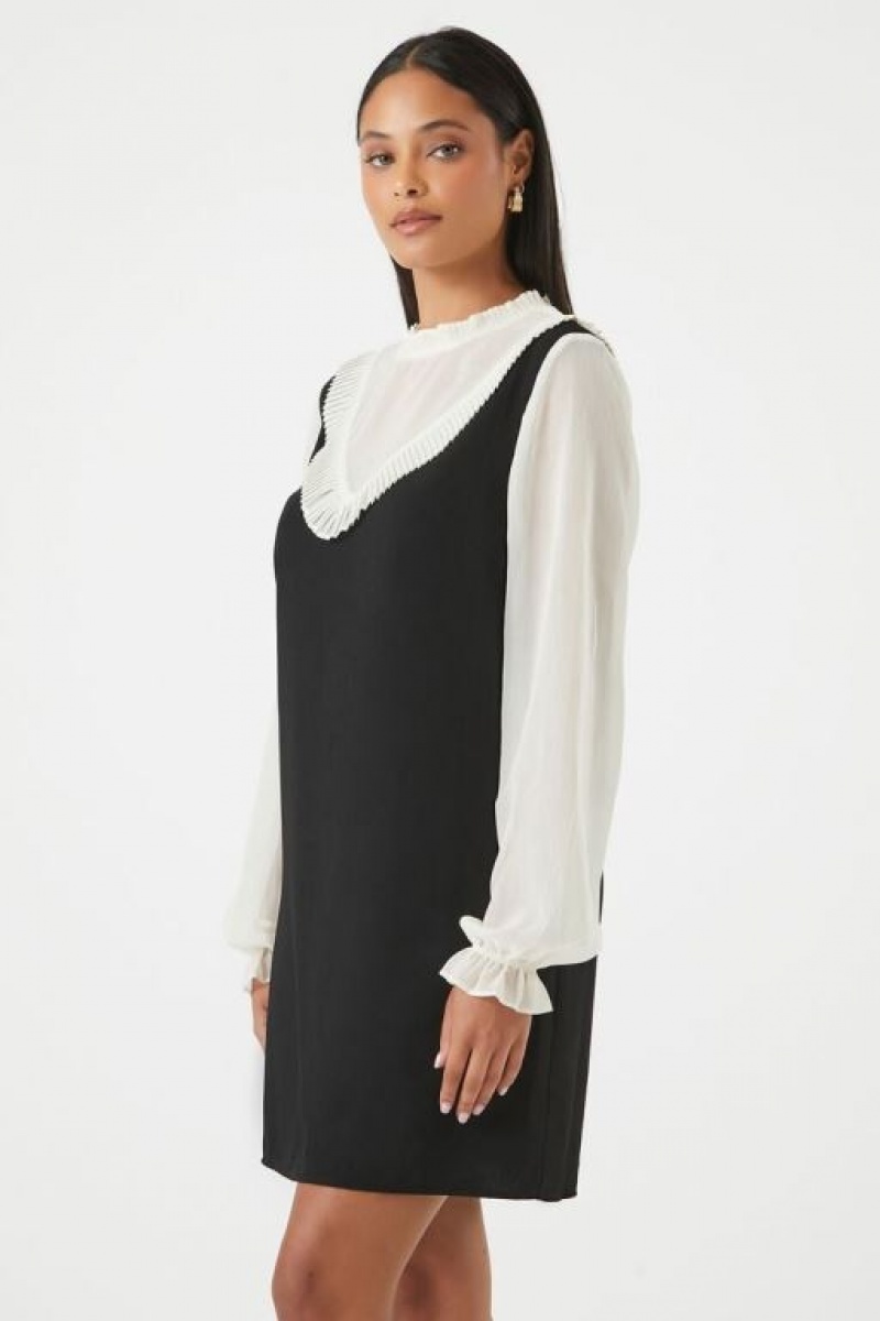 Vestido Forever 21 Plisado Peasant Sleeve Combo Mujer Negras Blancas | kghPHdeuOKY