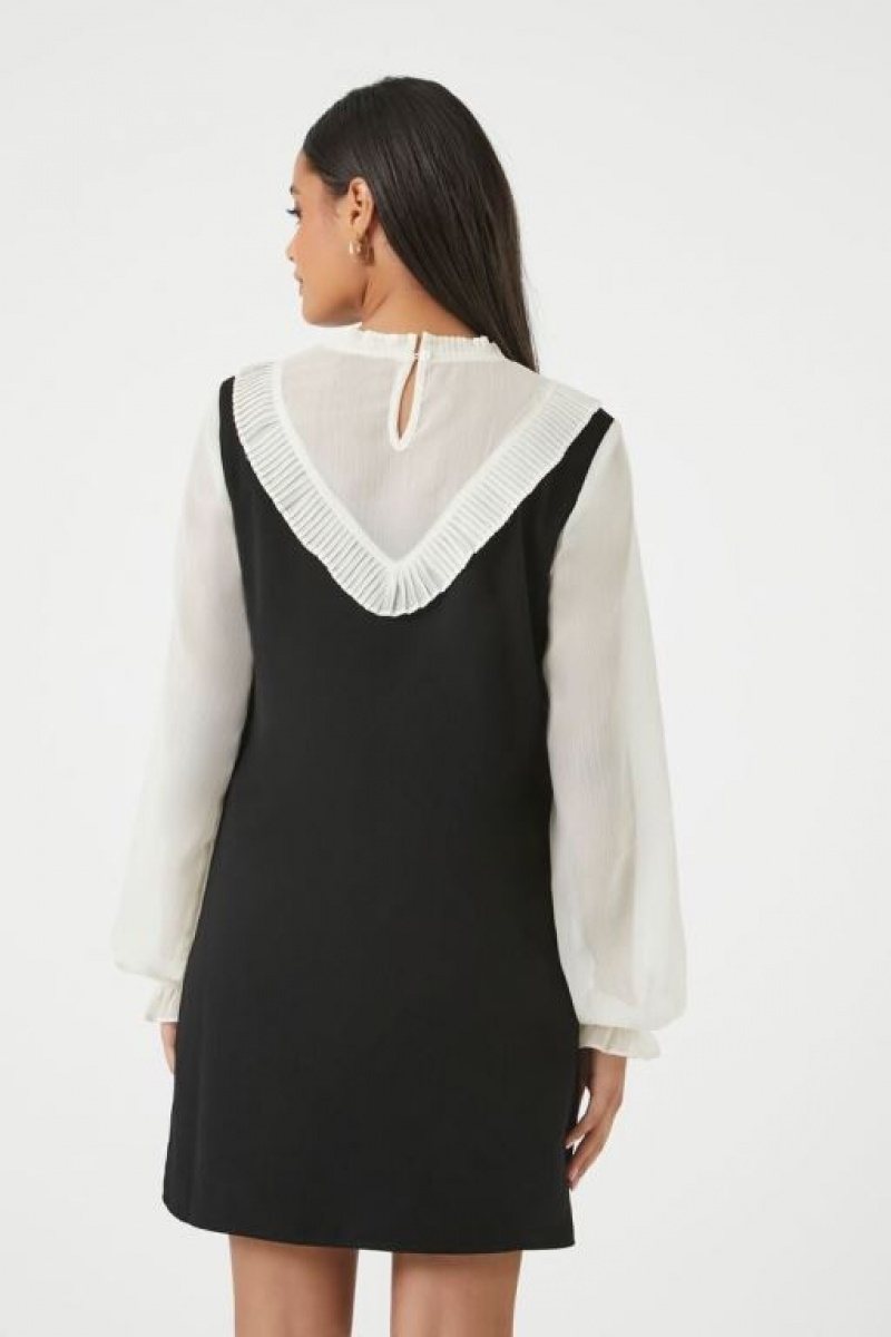 Vestido Forever 21 Plisado Peasant Sleeve Combo Mujer Negras Blancas | kghPHdeuOKY