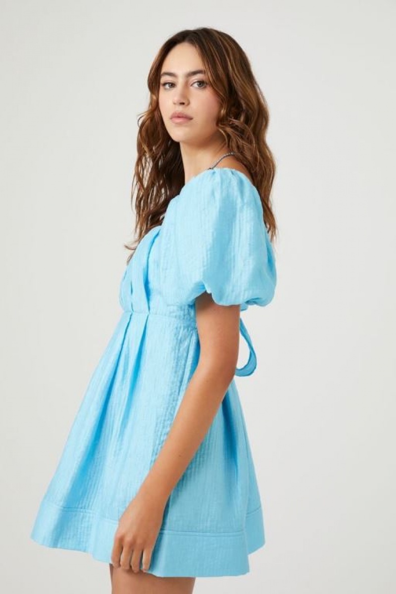 Vestido Forever 21 Plisado Tie Back Babydoll Mujer Azules | Hm4wtsADKMj