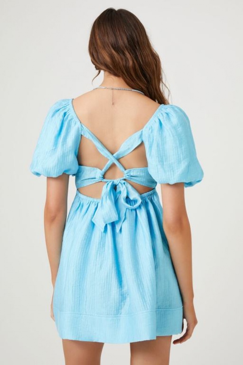 Vestido Forever 21 Plisado Tie Back Babydoll Mujer Azules | Hm4wtsADKMj