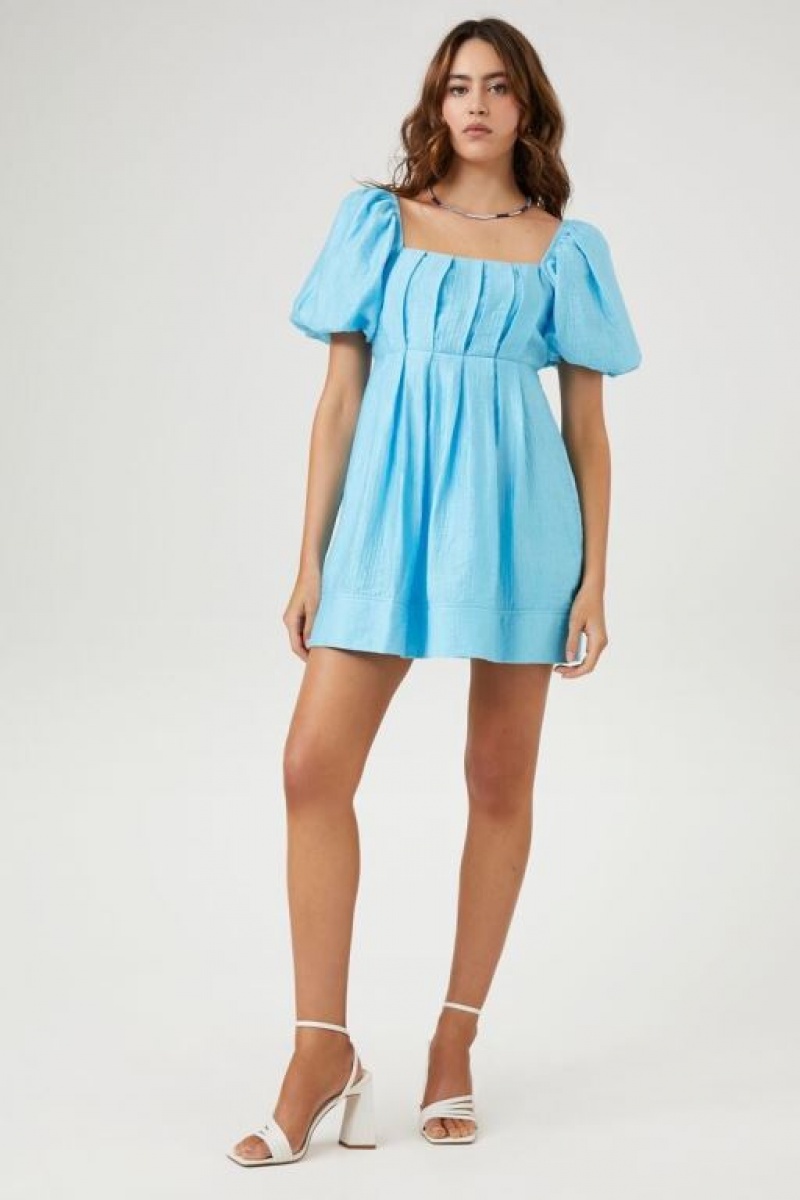 Vestido Forever 21 Plisado Tie Back Babydoll Mujer Azules | Hm4wtsADKMj