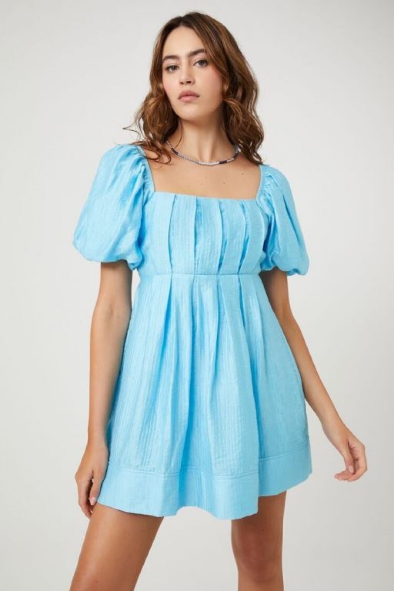 Vestido Forever 21 Plisado Tie Back Babydoll Mujer Azules | Hm4wtsADKMj