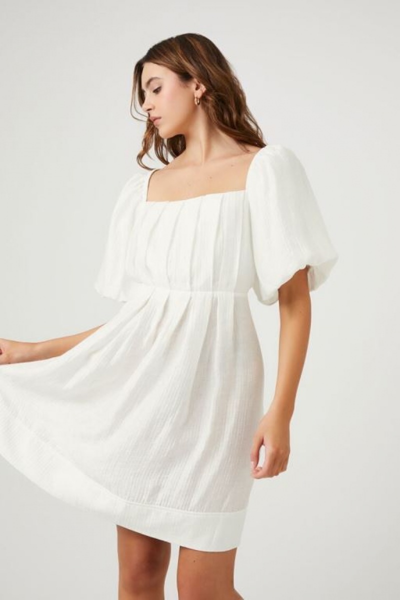 Vestido Forever 21 Plisado Tie Back Babydoll Mujer Blancas | lOegG3elpxq