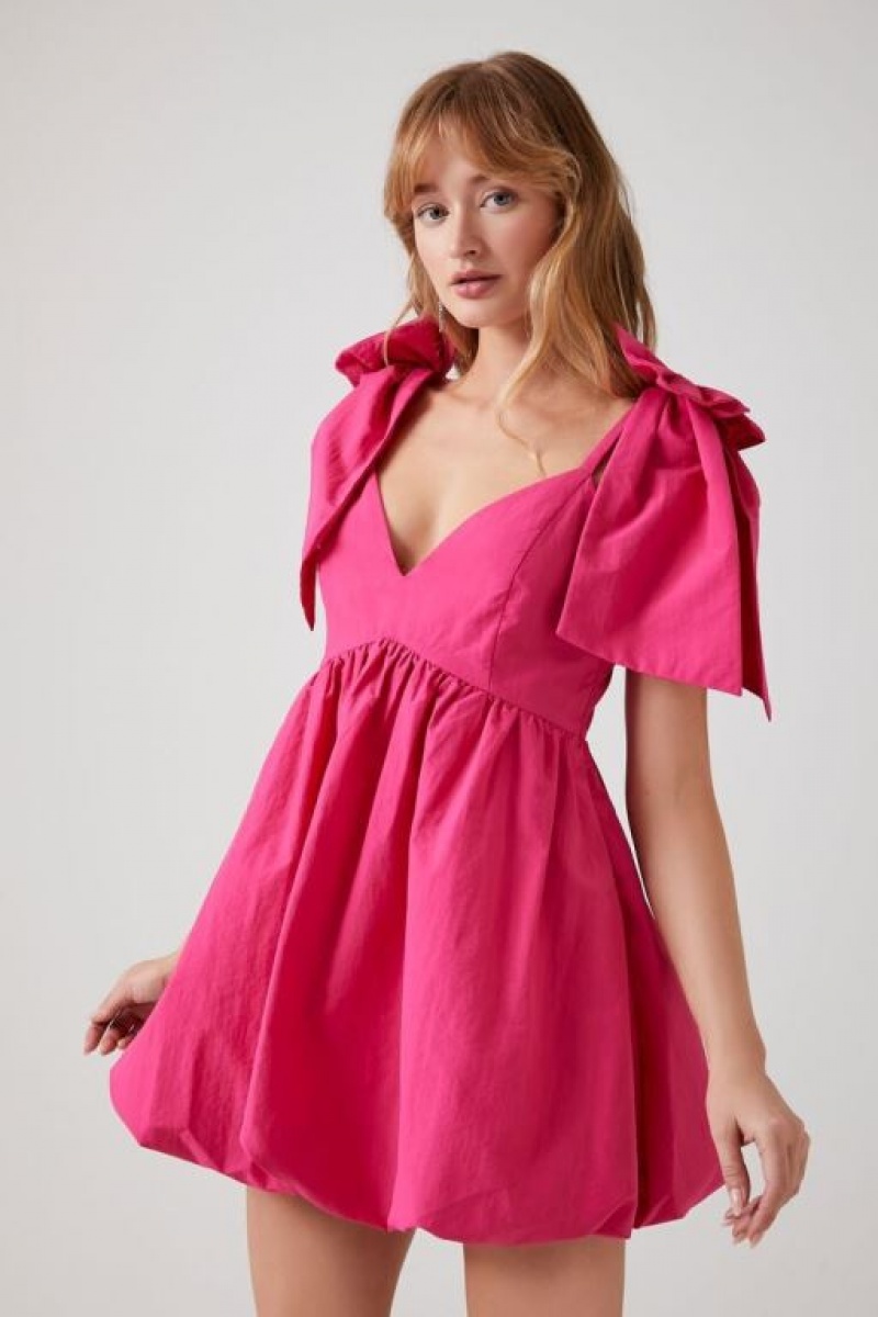 Vestido Forever 21 Plunging Bow Babydoll Mujer Hibiscus | 8OT81xiueZV