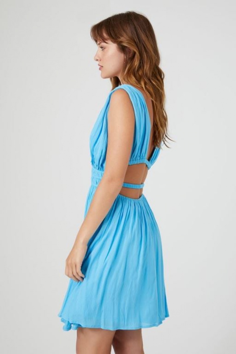 Vestido Forever 21 Plunging Caged Back Mini Mujer Azules | DAH6XrtWxyE