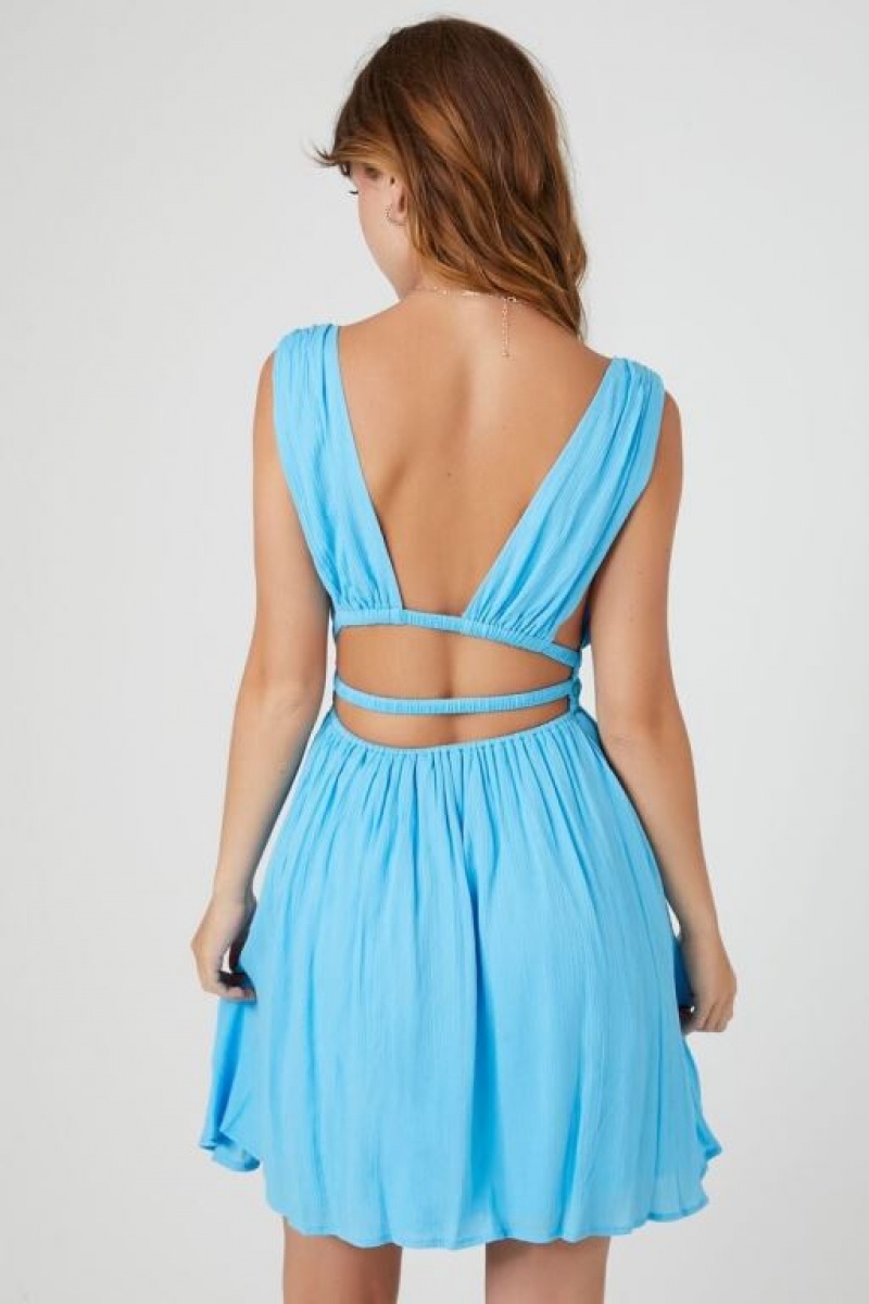 Vestido Forever 21 Plunging Caged Back Mini Mujer Azules | DAH6XrtWxyE