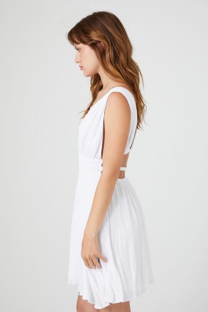 Vestido Forever 21 Plunging Caged Back Mini Mujer Blancas | mALcR5teXCB