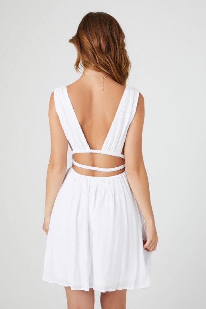 Vestido Forever 21 Plunging Caged Back Mini Mujer Blancas | mALcR5teXCB