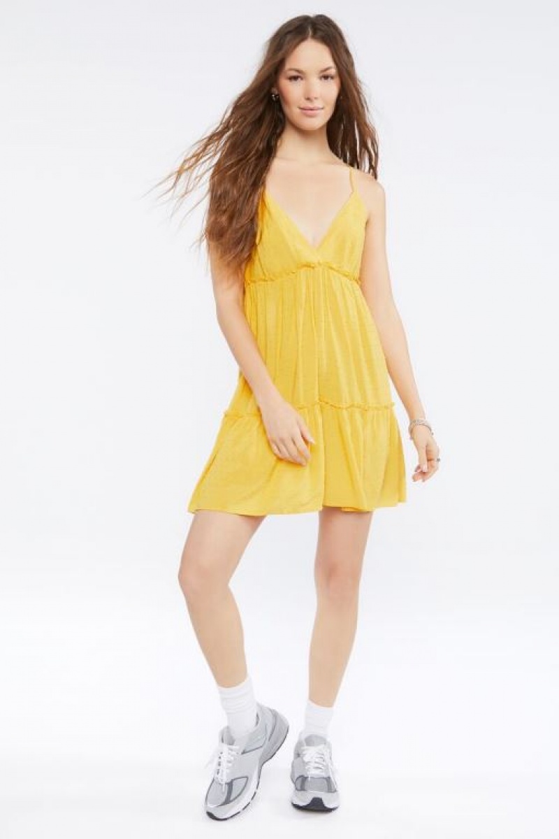 Vestido Forever 21 Plunging Cami Mini Mujer Amarillo Doradas | VmDCLUipXFk