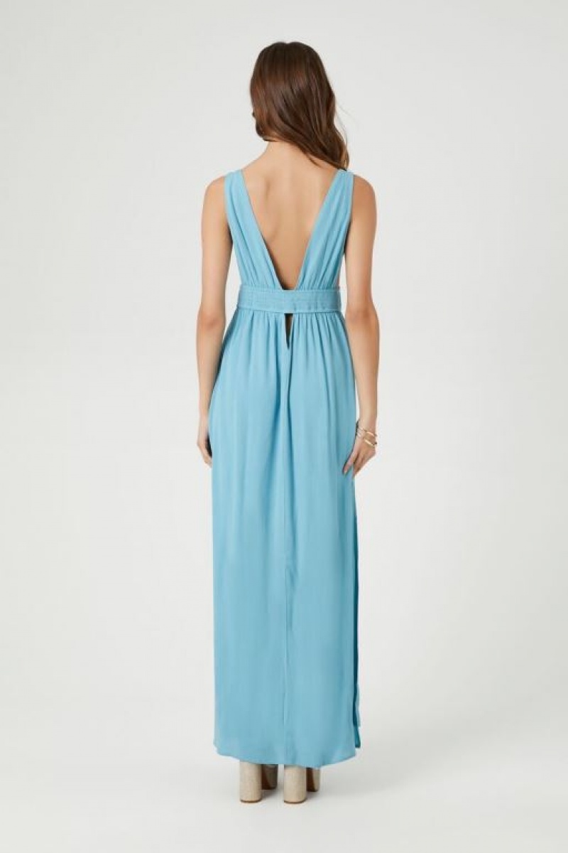 Vestido Forever 21 Plunging Cutout Maxi Mujer Azules | V6Jac7WdHnn