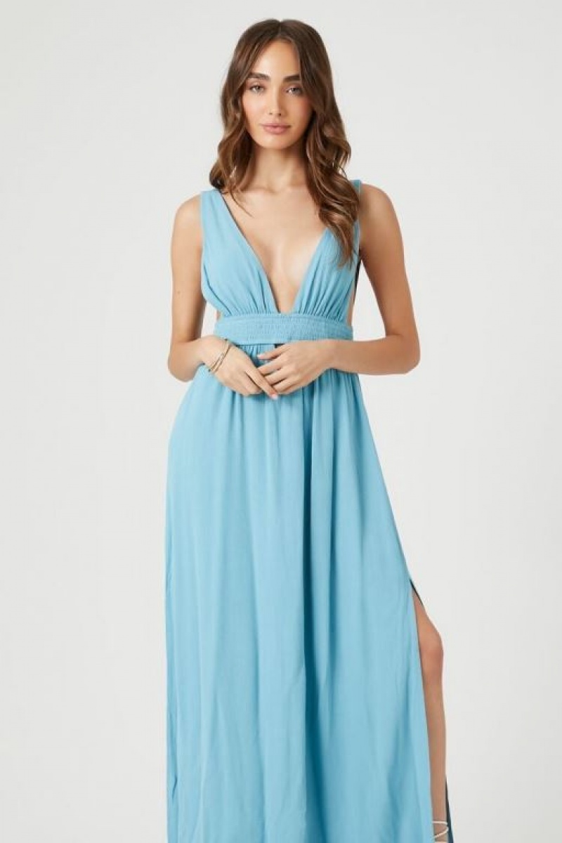 Vestido Forever 21 Plunging Cutout Maxi Mujer Azules | V6Jac7WdHnn