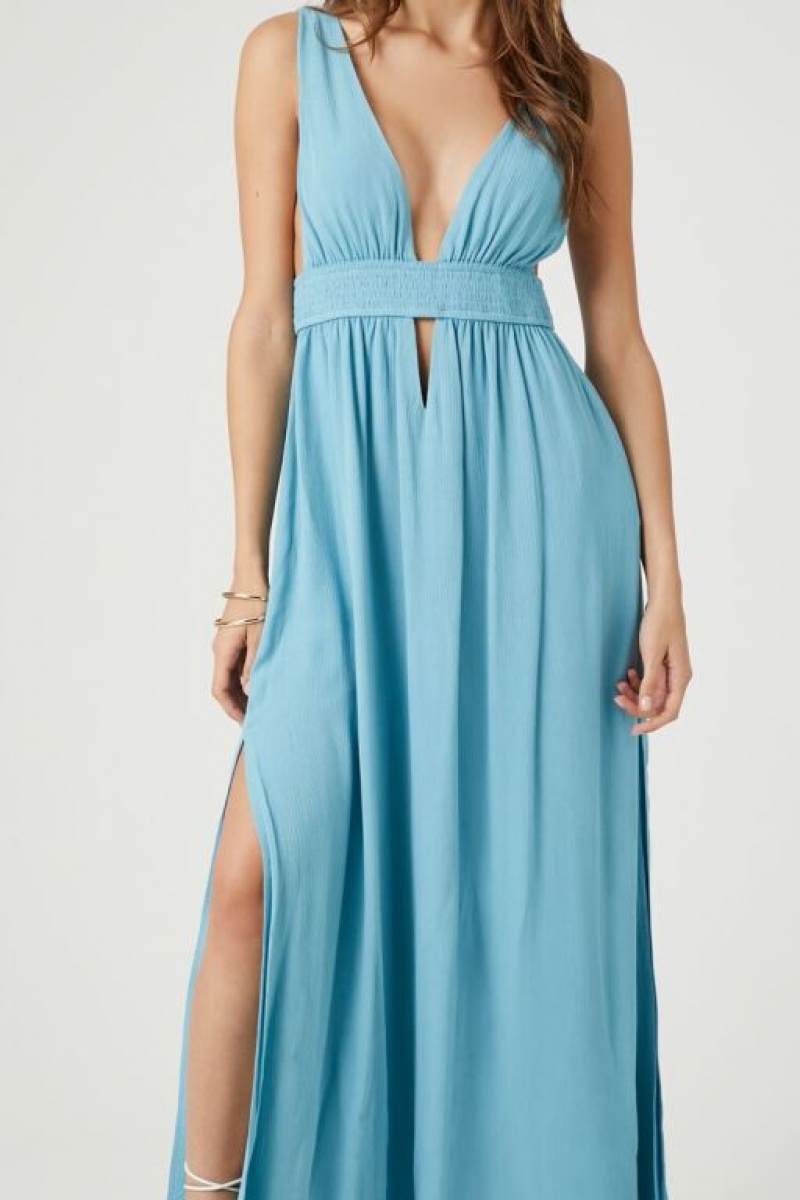 Vestido Forever 21 Plunging Cutout Maxi Mujer Azules | V6Jac7WdHnn