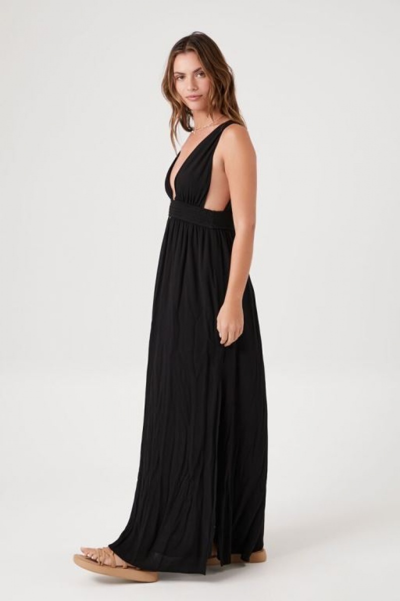 Vestido Forever 21 Plunging Cutout Maxi Mujer Negras | YuACxScJlO7