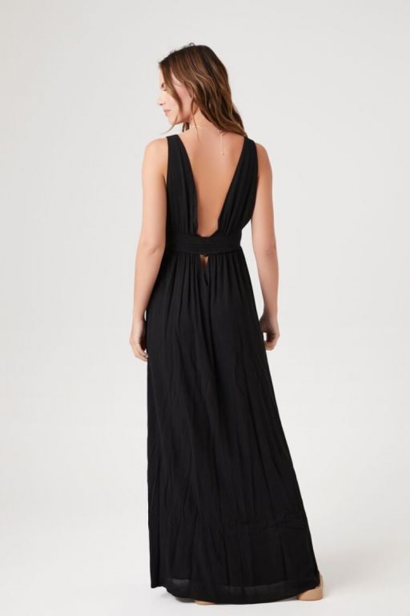 Vestido Forever 21 Plunging Cutout Maxi Mujer Negras | YuACxScJlO7