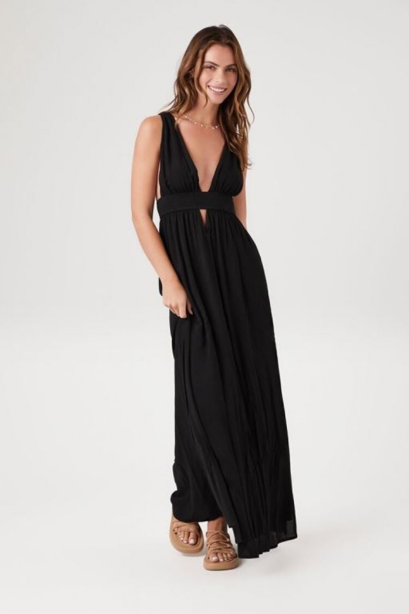 Vestido Forever 21 Plunging Cutout Maxi Mujer Negras | YuACxScJlO7