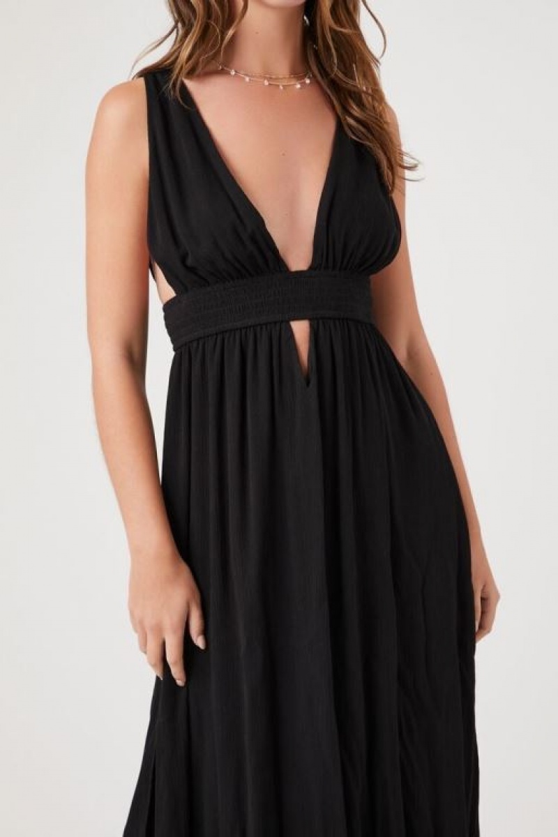 Vestido Forever 21 Plunging Cutout Maxi Mujer Negras | YuACxScJlO7